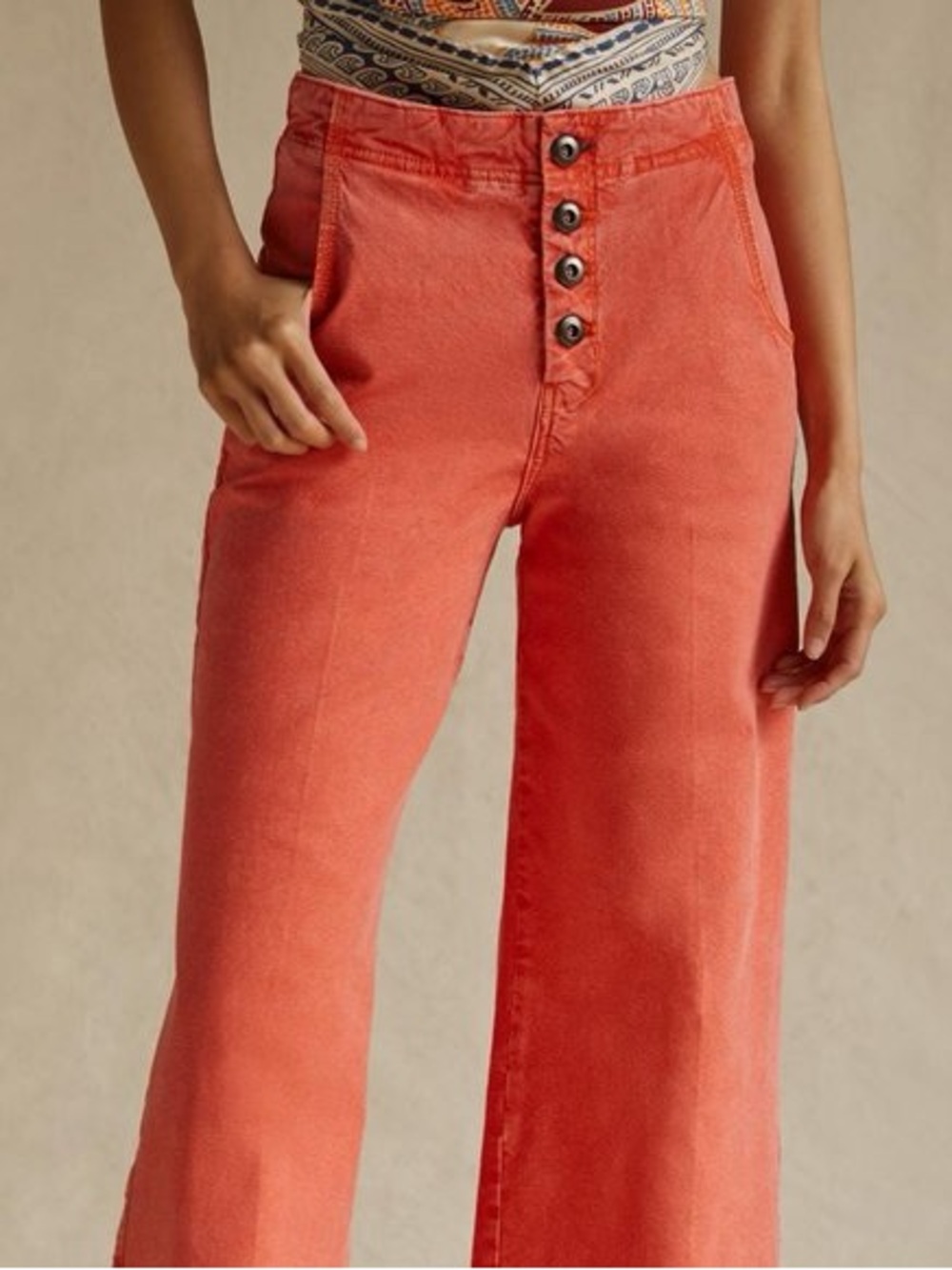 PILCRO by ANTHROPOLOGIE Sailor Wide Leg Pants in Coral - Picture 3 of 9
